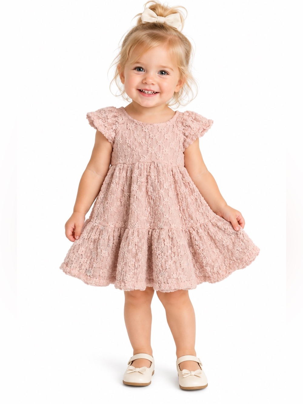 Just Lizzy Blush Pink Lace Tiered Dress Girls | Size 4